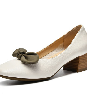New fashion versatile bow medium coarse heel shallow mouth single shoes #95022