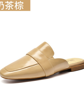 New style women's shoes leather moeller shoes women's half drag flat sandals women's baotou square head slippers #95037