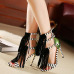 Trendy Peep Toe Patchwork Striped Tassels Decorated Stiletto Super High Heel Black PU Ankle Wrap Sandals Trendy Peep Toe Patchwork Striped Tassels Decorated Stiletto Super High Heel Black PU Ankle Wrap Sandals