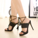 Trendy Point Peep Toe Chain Decorative Stiletto Super High Heel Black PU Ankle Strap Sandals