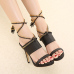 Trendy Point Peep Toe Chain Decorative Stiletto Super High Heel Black PU Ankle Strap Sandals