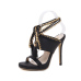 Trendy Point Peep Toe Chain Decorative Stiletto Super High Heel Black PU Ankle Strap Sandals
