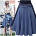 2017 Autumn Winter Fashion Women Skirt Vintage Retro High Waist Pleated Midi Skirt Denim Flared Belt Skirt Saia Femininas SK098