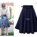 2017 Autumn Winter Fashion Women Skirt Vintage Retro High Waist Pleated Midi Skirt Denim Flared Belt Skirt Saia Femininas SK098