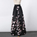 2017 New Satin Women 100cm High Waist Flared Maxi Skirts Peach Blossom Printed Pleated Floor Length Long Skirts Saias SP041