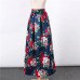 2017 New Satin Women 100cm High Waist Flared Maxi Skirts Peach Blossom Printed Pleated Floor Length Long Skirts Saias SP041