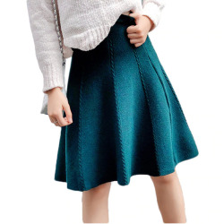 2018 Autumn Winter Knitted Skirt Women Midi High Waist A Line Knit Skirts One-pieces Seamles Pleated Elastic Thick Faldas