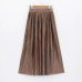 2018 Casual Pleated Maxi Skirt Long Women Skirt Mid-calf Beach Metallic Vintage High Waist Mid Skirts Midiskirt Lavender