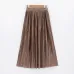 2018 Casual Pleated Maxi Skirt Long Women Skirt Mid-calf Beach Metallic Vintage High Waist Mid Skirts Midiskirt Lavender