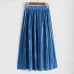 2018 Casual Pleated Maxi Skirt Long Women Skirt Mid-calf Beach Metallic Vintage High Waist Mid Skirts Midiskirt Lavender