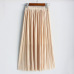 2018 Casual Pleated Maxi Skirt Long Women Skirt Mid-calf Beach Metallic Vintage High Waist Mid Skirts Midiskirt Lavender