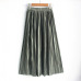 2018 Casual Pleated Maxi Skirt Long Women Skirt Mid-calf Beach Metallic Vintage High Waist Mid Skirts Midiskirt Lavender