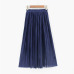 2018 Casual Pleated Maxi Skirt Long Women Skirt Mid-calf Beach Metallic Vintage High Waist Mid Skirts Midiskirt Lavender