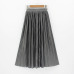 2018 Casual Pleated Maxi Skirt Long Women Skirt Mid-calf Beach Metallic Vintage High Waist Mid Skirts Midiskirt Lavender