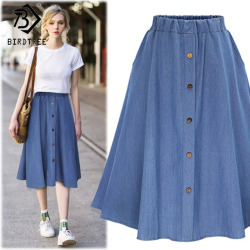 2018 Fashion Korean Preppy Style Denim Women Solid Color Long Skirt Nature Waist Female Big Hem Casual Button Jean Skirt B81811A