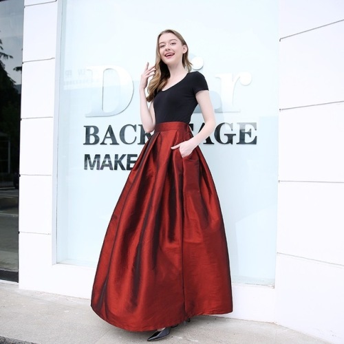 2018 Fashion Long Skirts Women Faldas High Waist Pleated Womans Floor Length Skirt Plus Size Elastic Elegant Ladies Jupe Skirts