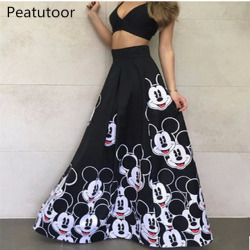 2018 Fashion Maxi Long Skirt Floor Length Ladies Elastic High Waist Muslim Skirts Womens Mickey Printed Midi Long Skirt Mujer