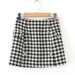 2018 Houndstooth Women Skirts Plus Size Female Double-Breasted Vintage Skirt Jupe Femme Faldas Mujer