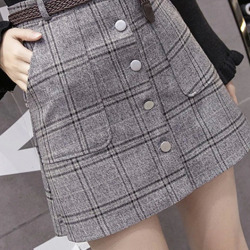 2018 New Autumn Skirts Womens Fashion Plaid Skirt Femme Single Breaste Faldas Female Casual Brown Gray Xadrez Women Skirt