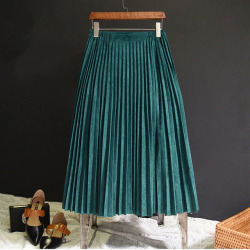 2018 New Fashion Autumn Women Suede Skirt Pink White Long Pleated Skirts Womens Saias Midi Faldas Vintage Women Midi Skirt