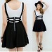 2018 New Retro Mini Skater Cute Women Suspender Clothes Straps High Waist Skirt