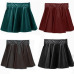 2018 New Women Faux Leather Vintage Skirts Elastic High Waist Skater Flared Pleated Stretch Mini Skirt