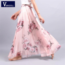 2018 Summer New Fashion Vintage Bohemia Chiffon Floral Printed Women Boho Floor-Length Long Maxi Beach Party Loose Flare Skirt