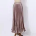2018 Summer New Fashion Vintage Metallic Bling Bling Glitter Gold Pleated A Line Women Long Maxi Flare Skater Party Skirt