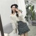 2018 Women Woolen Mini Skirt Autumn Winter Vintage Straight Plaid Tassel Skater Skirt High Waist Femininas Faldas Mujer