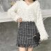 2018 Women Woolen Mini Skirt Autumn Winter Vintage Straight Plaid Tassel Skater Skirt High Waist Femininas Faldas Mujer