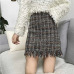 2018 Women Woolen Mini Skirt Autumn Winter Vintage Straight Plaid Tassel Skater Skirt High Waist Femininas Faldas Mujer