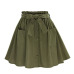 2018 Women's Skirts Vintage High Waist Pocket Solid Bow Belt Midi Skirt New Arrival Summer Europe Army Green Girls Skirt Faldas