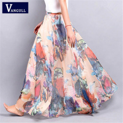 2018 new summer Bohemia women's Chiffon lady's half long big all match multi colored Large floral lady pendulum short skirt