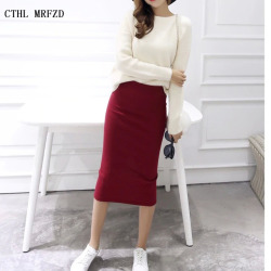 2018 spring Autumn And Winter package hip skirt slit skirts women step skirt stretch Slim thin female waist skirts Long skirts