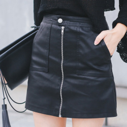 2019 Autumn Winter Women Skirt PU Leather Sexy Mini Skirt With Pockets Zipper A-line Package Hip High Waist Women Clothing