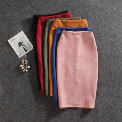 2019 Fashion Women Skirts Summer Plus Size Knee-Length Pencil Skirt Female Suede Split Skirts Jupe Femme Faldas Mujer