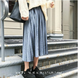 2019 New Spring And High Waisted Skinny Female Velvet Skirt Pleated Skirts Pleated Skirt Free Shipping