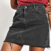 2019 New Summer Solid Color Denim Empire Skirt Women's High Waist Casual  A-Line Denim Distressed Bodycon Short Jean Skirt #C