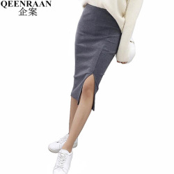 2019 Spring Autumn Long Pencil Skirts For Womens Sexy Slim Package Hip Maxi Skirt Ladies Sexy Chic Wool Rib Knit midi Skirt Saia