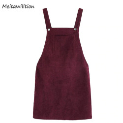 2019 Spring Autumn Vest Retro Corduroy Skirts Ladies Suspender Sleeveless Burgundy Skirts Square Neck Pocket Slim Casual Skirt