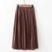 2019 Spring Summer Women High Waist Skirt Solid Color Pleated Skirt Women Causal Midi Skirts