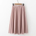 2019 Spring Summer Women High Waist Skirt Solid Color Pleated Skirt Women Causal Midi Skirts