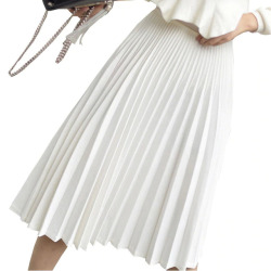 2019 Spring Women Elegant Pleated Skirt High Waist Women White Long Skirt Female Ladies High Quality Women Midi Skirt Black Saia