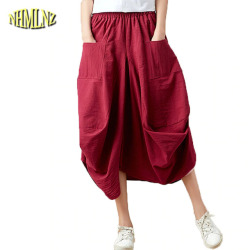 2019 Summer National Style skirts womens Clothes Cotton and linen women skirt Art Retro Solid  Lantern new skirt Women DAN056