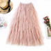 2019 Summer Women Boho Long Skirt High Waist Ruffles Women Beach Skirts Pink Jupe Femme Tulle Skirt Saia Midi Faldas