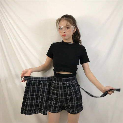 2019 Summer Women Skirt Harajuku Plaid A-Line High Waist Casual Fashion Kawaii Student Skirts Whit Shorts