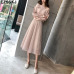 2019 spring Summer Tulle Skirt Women pleated tutu skirt beading A-line mesh midi Skirt female Three-layer long elegant skirt