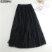 2019 spring Summer Tulle Skirt Women pleated tutu skirt beading A-line mesh midi Skirt female Three-layer long elegant skirt