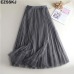 2019 spring Summer Tulle Skirt Women pleated tutu skirt beading A-line mesh midi Skirt female Three-layer long elegant skirt