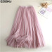 2019 spring Summer Tulle Skirt Women pleated tutu skirt beading A-line mesh midi Skirt female Three-layer long elegant skirt